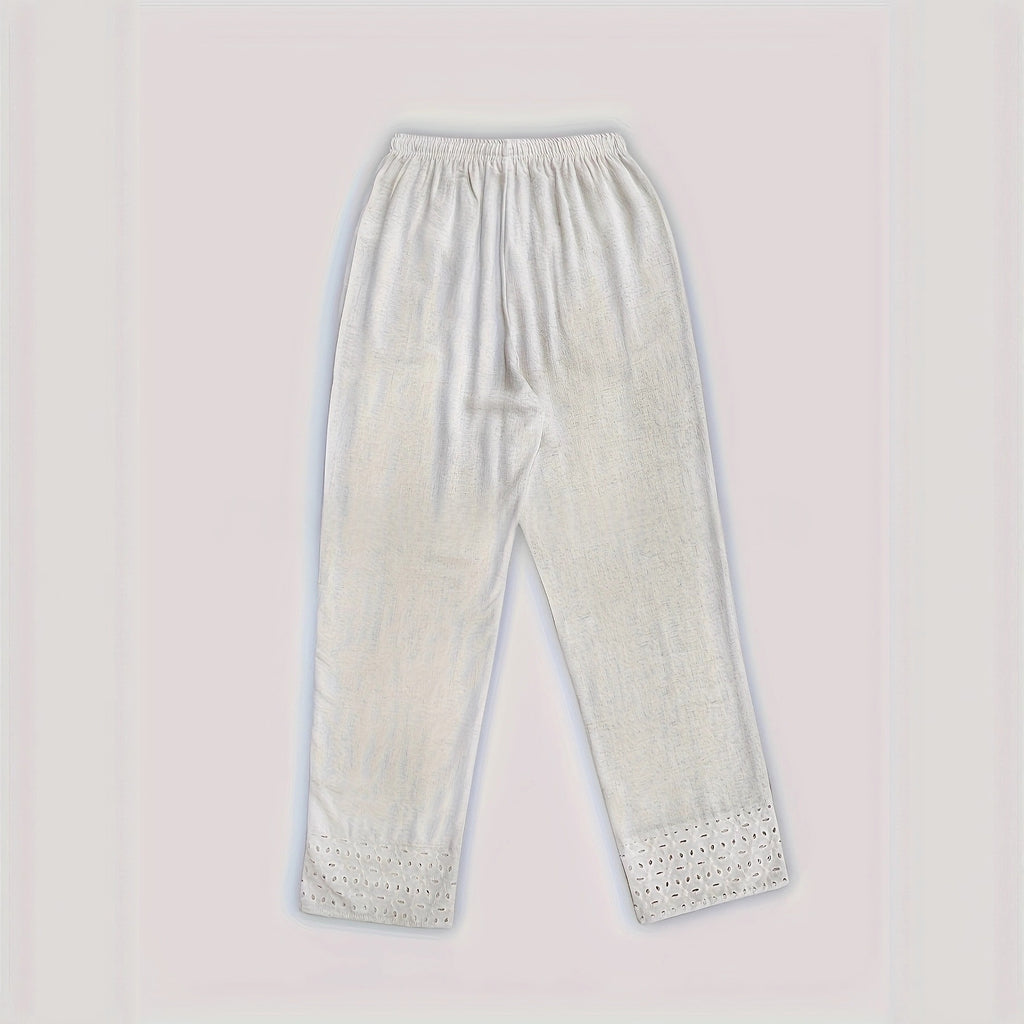 Pantalones cortos de cintura elástica con encaje bordado y patchwork,