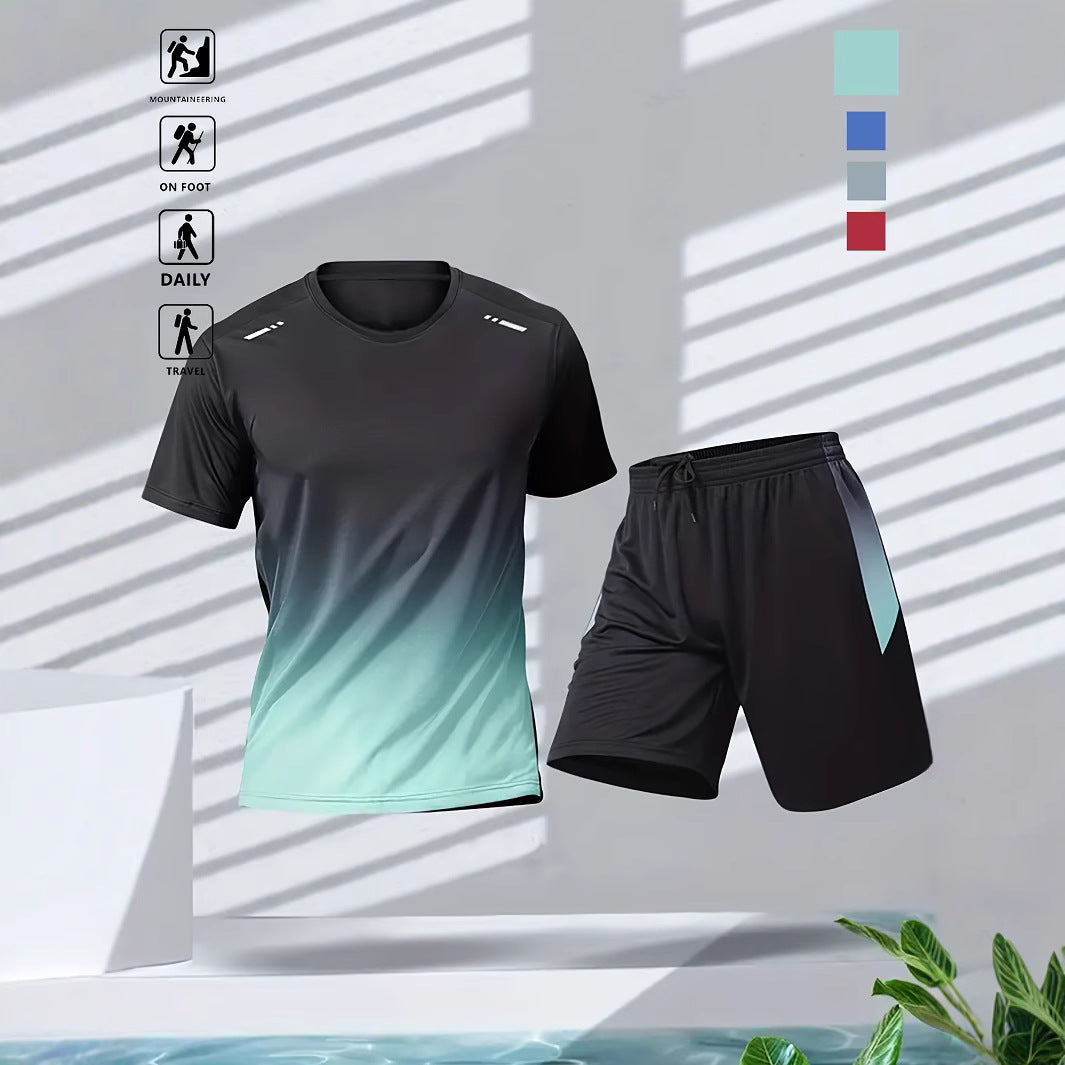 Conjunto casual de verano de ropa deportiva con degradado de movimiento y pantalones cortos