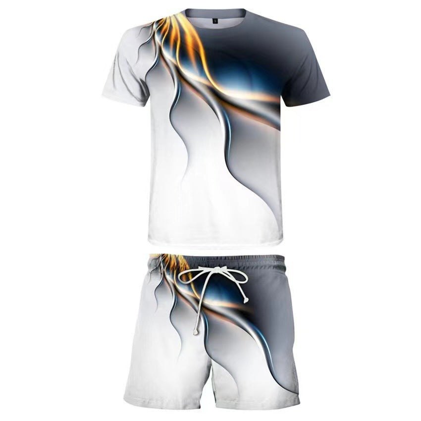 Conjunto deportivo informal de dos piezas para hombre — camiseta y pantalón corto estampados