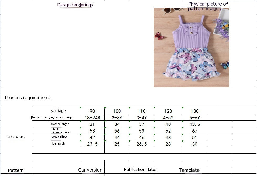 Conjunto Dos Piezas Niña Shorts Morados con Mariposas — Verano
