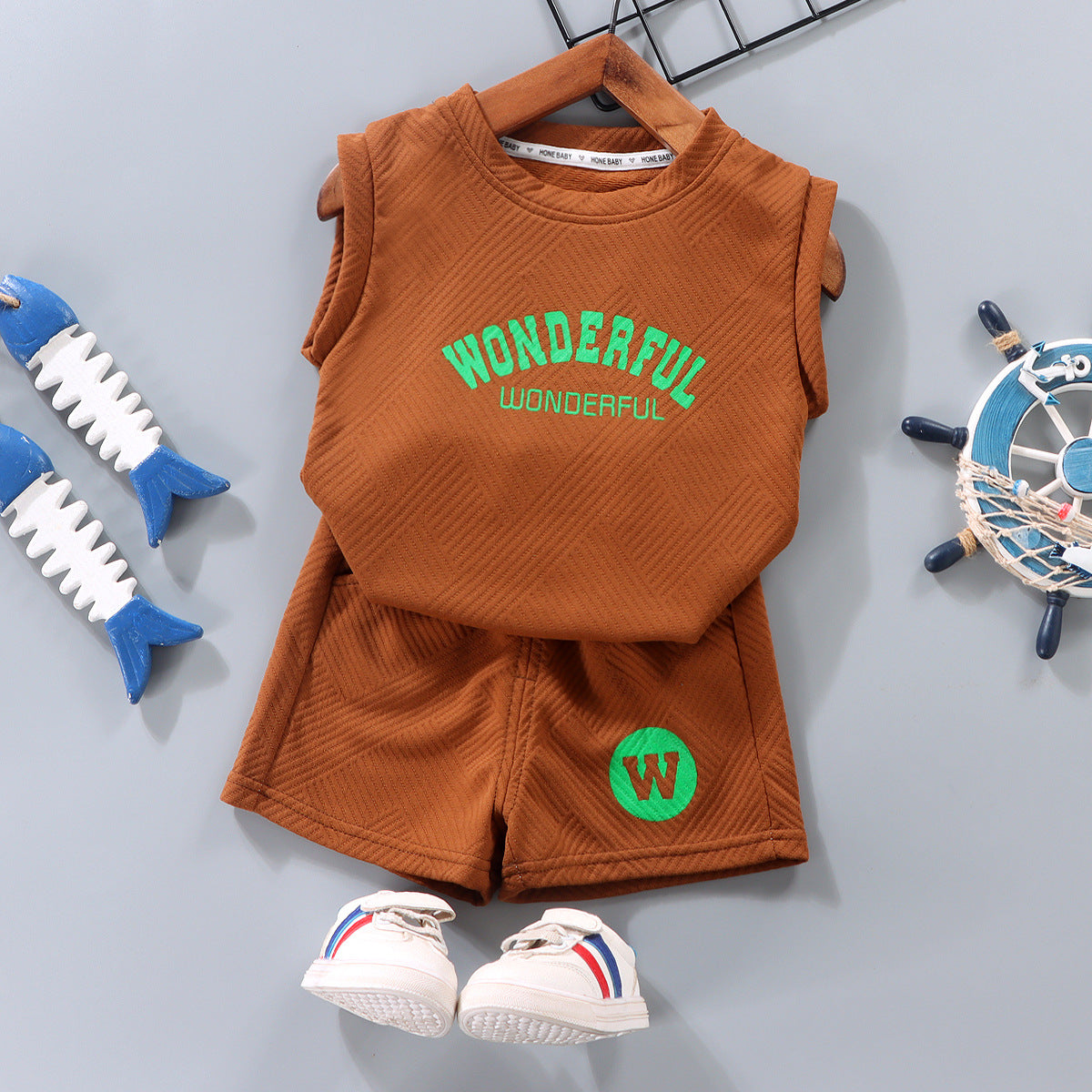 Conjunto de Dos Piezas: Camiseta sin Mangas y Pantalón Corto para Niños — Estilo Coreano