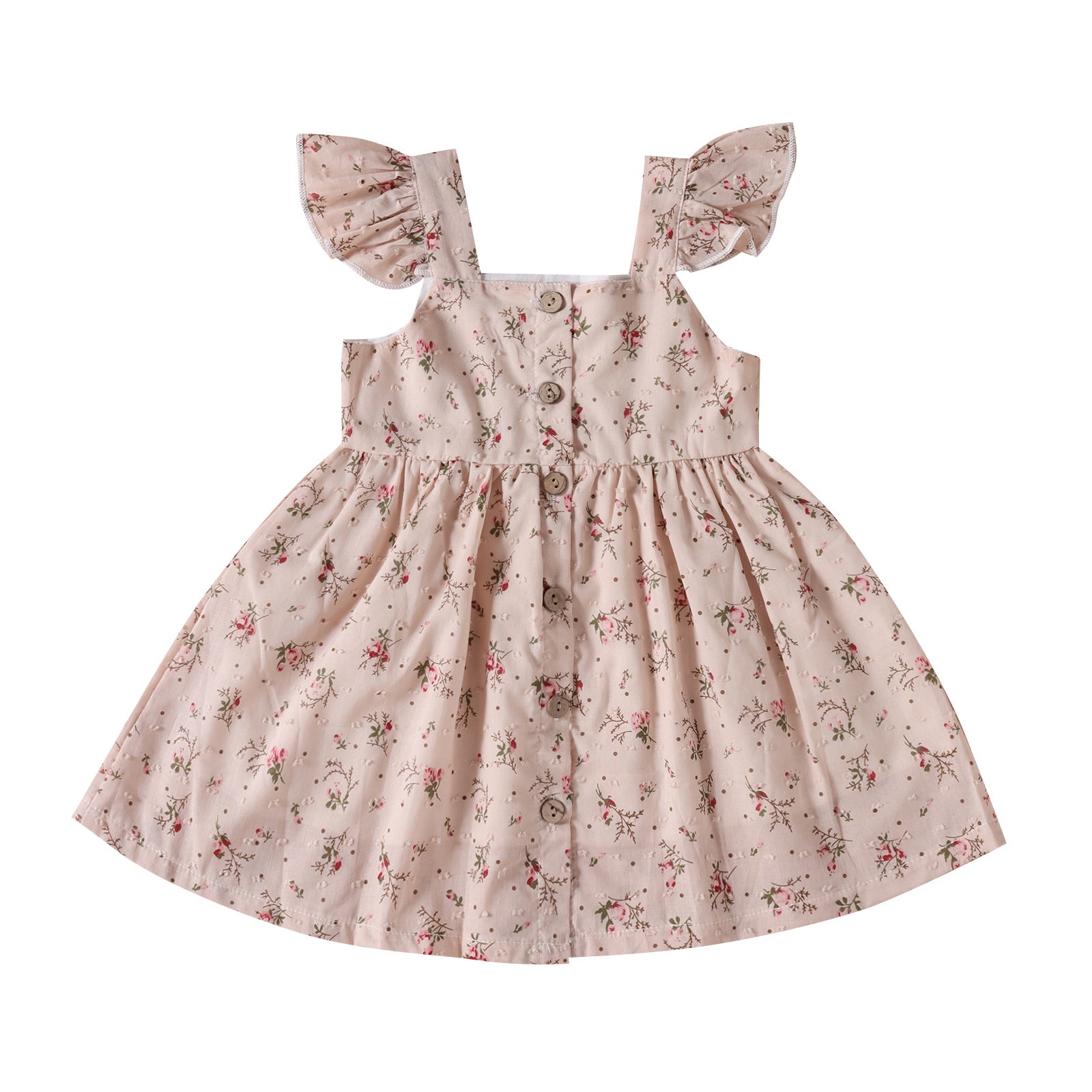 Vestido Lencero Infantil Tricolor con Estampado Floral y Mangas Cortas — Algodón
