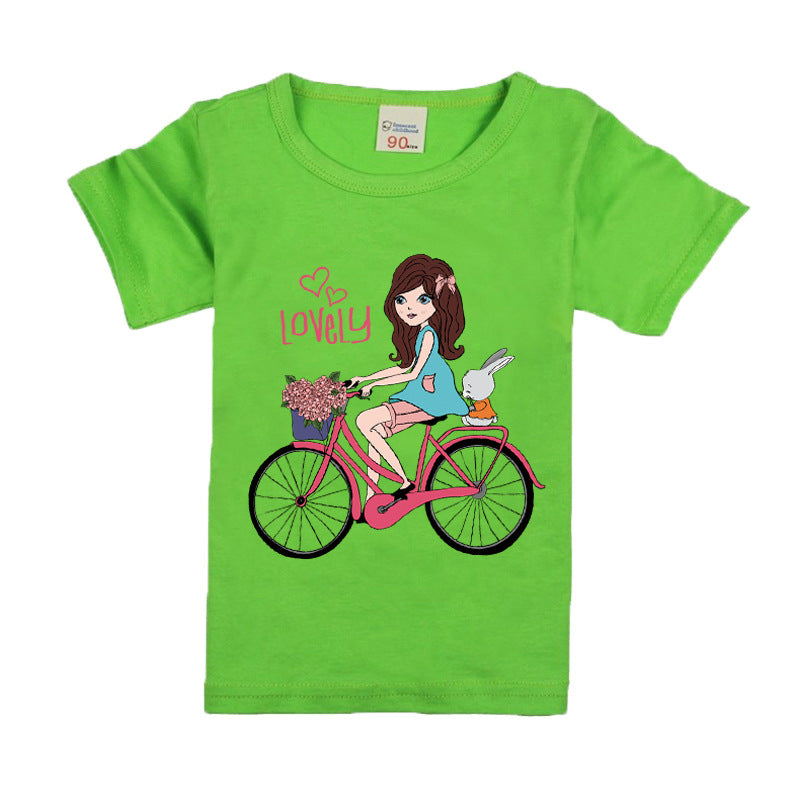 Camiseta Infantil Algodón con Estampado de Bicicleta para Niña