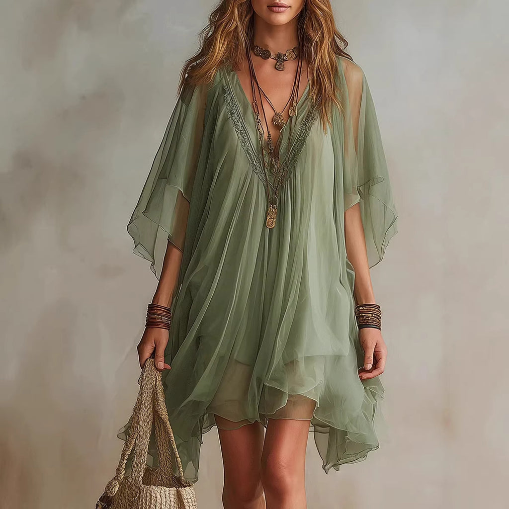 Blusa y Falda de Playa Gasa Cuello V Mujer