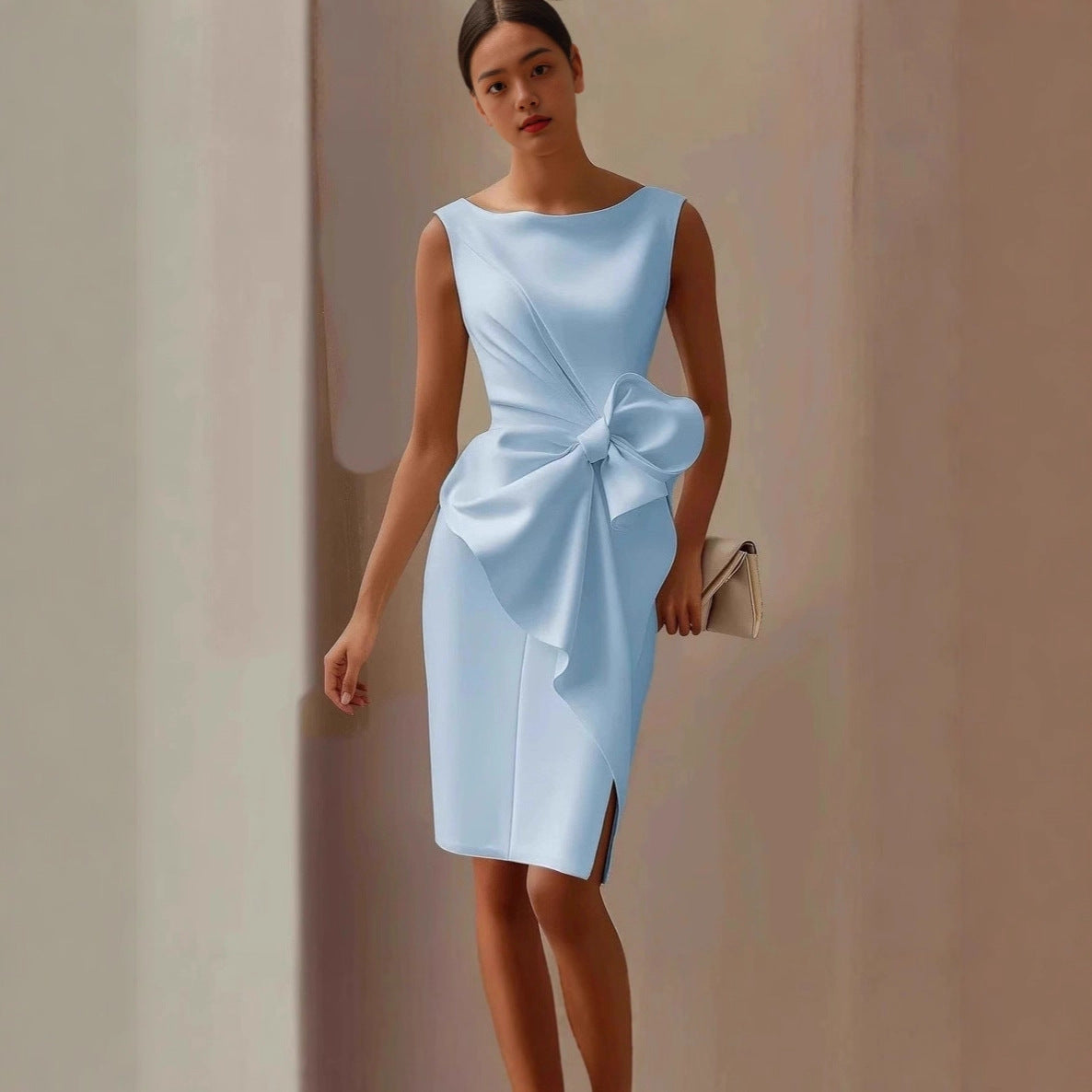 Vestido midi sin mangas con lazo