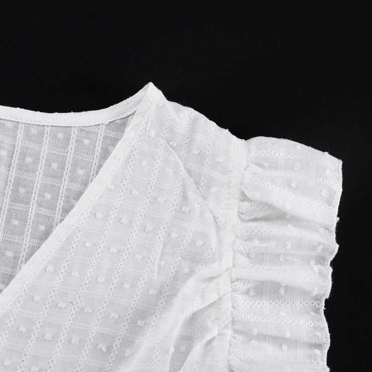 Conjunto Dos Piezas Top Algodón Cuello V Volantes y Pantalón Holgado Mujer