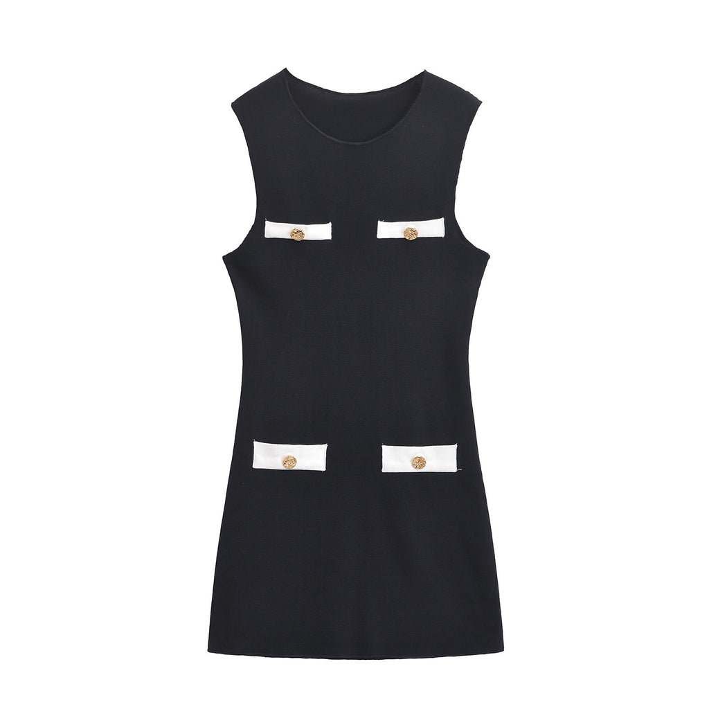 Vestido de Punto Sin Mangas con Cuello Redondo Elegante