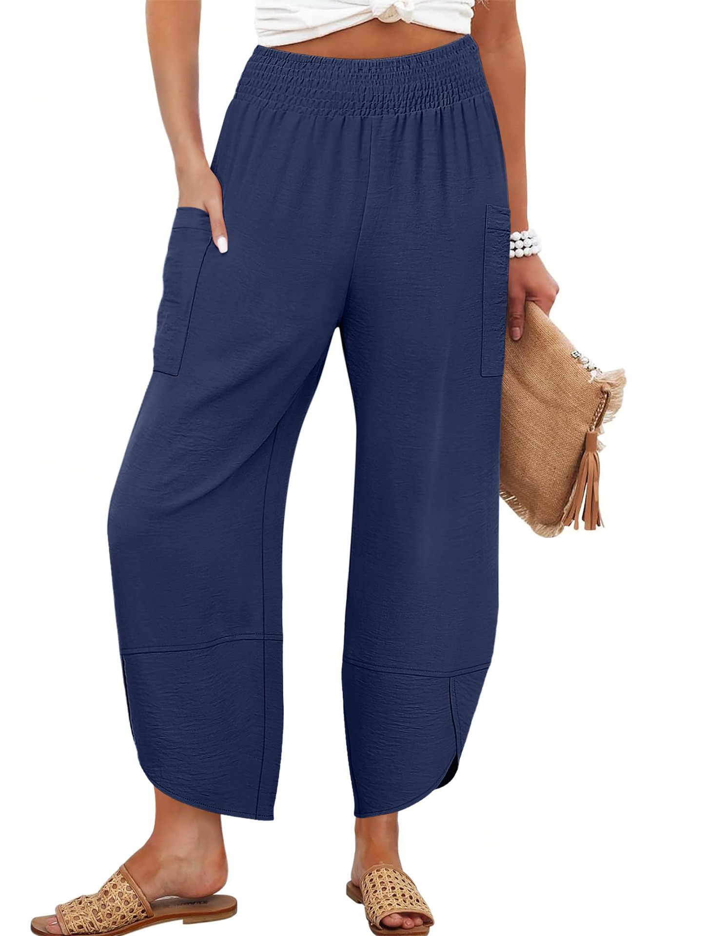 Pantalones cortos holgados de talle alto y color liso con bolsillos laterales, ideales para el verano