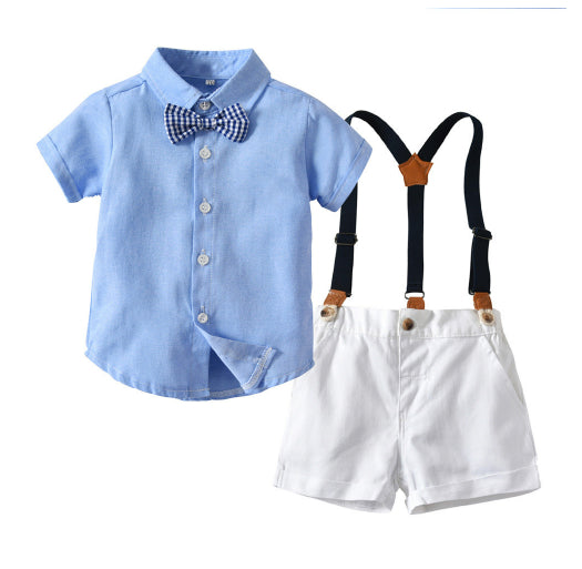 Conjunto de camisa y pantalón con tirantes para niño — a la moda