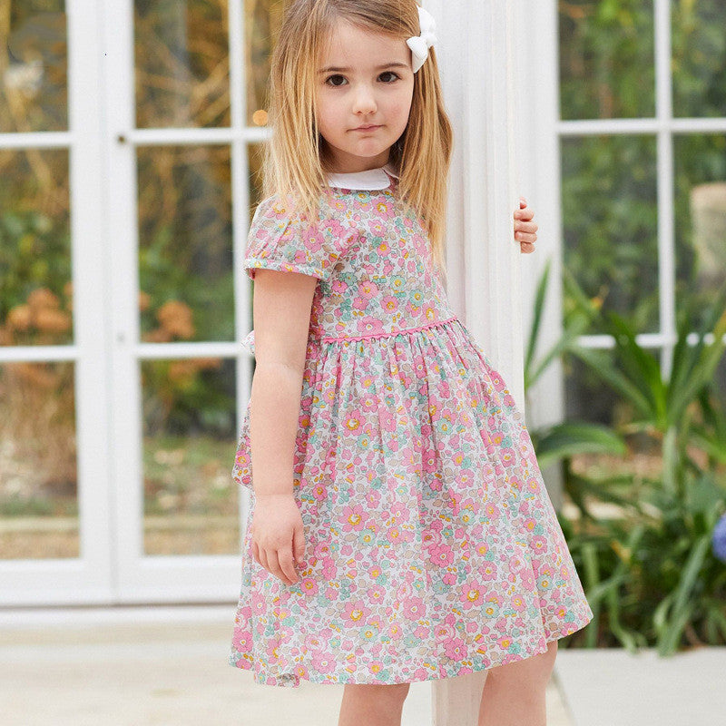 Vestido Manga Corta Estilo Princesa para Niña — Algodón 100%