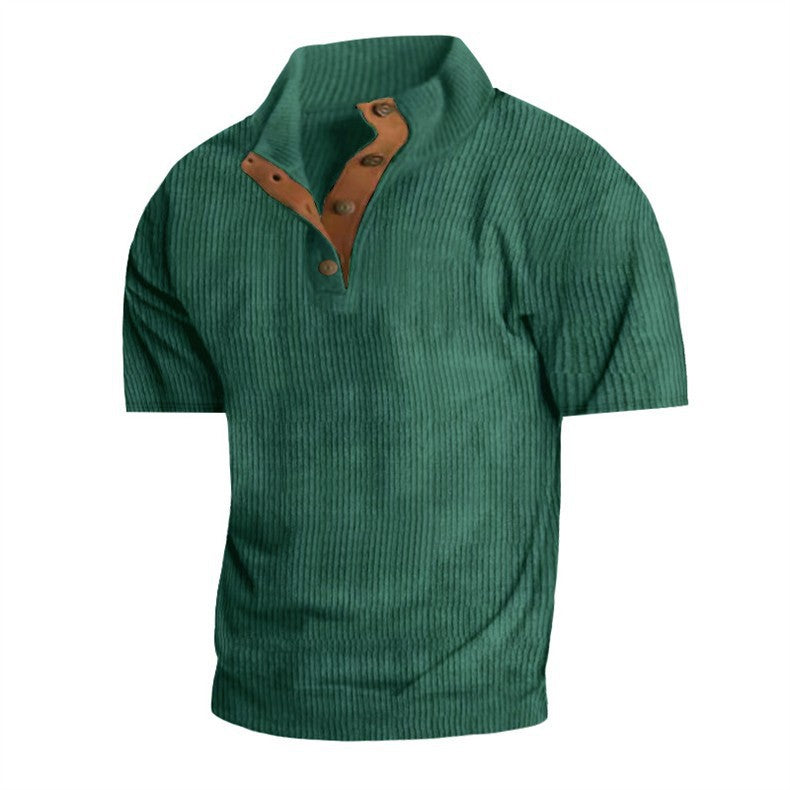 Camiseta de pana de manga corta con cuello alto para hombre,