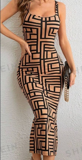 Vestido ajustado sin mangas con estampado geométrico integral.