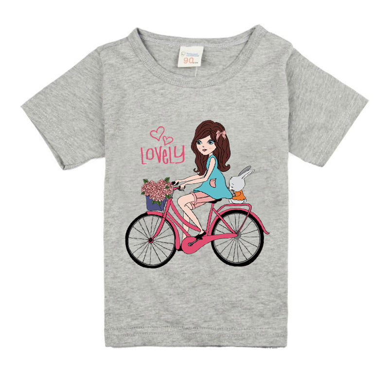 Camiseta Infantil Algodón con Estampado de Bicicleta para Niña