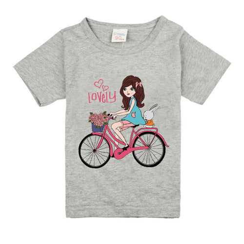 Camiseta Infantil Algodón con Estampado de Bicicleta para Niña