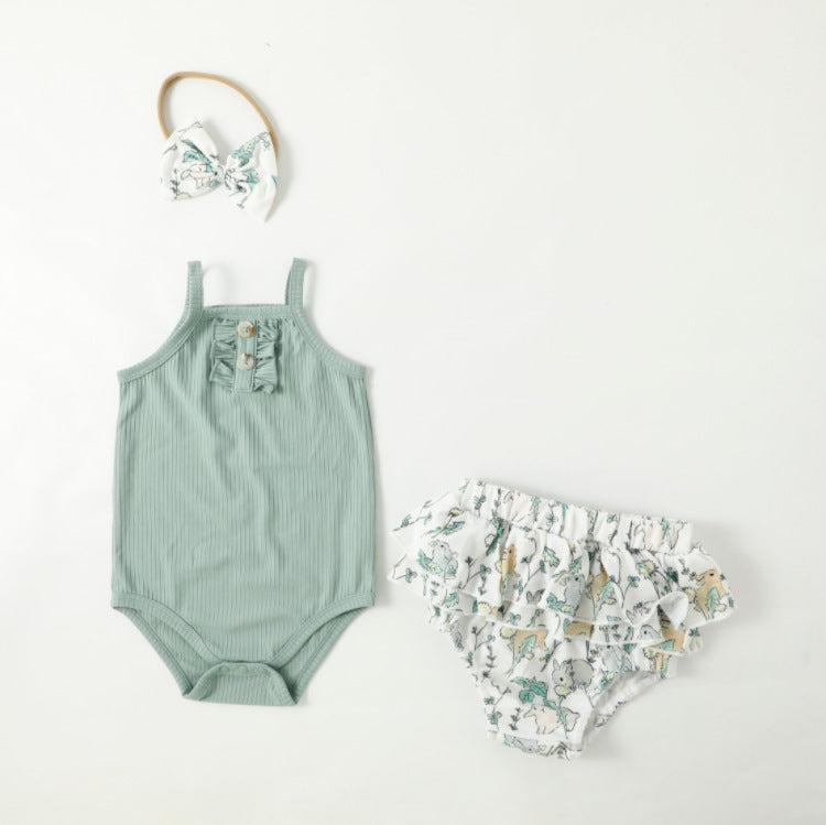 Mono Corto de Color Liso para Bebé Niña — Conjunto 3 Piezas