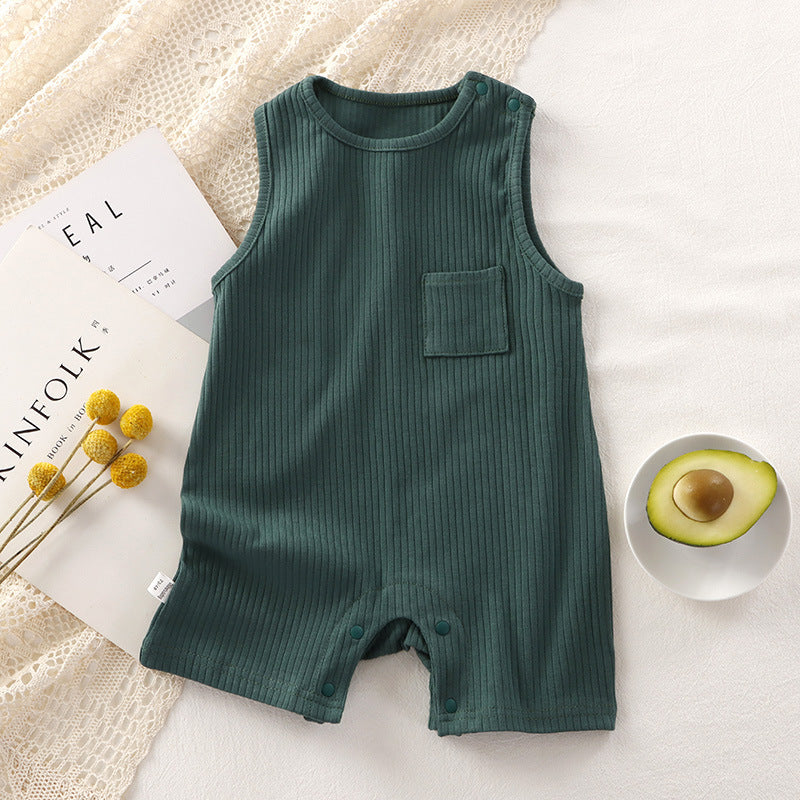 Breathable Solid Color Cotton Rompers for Babies