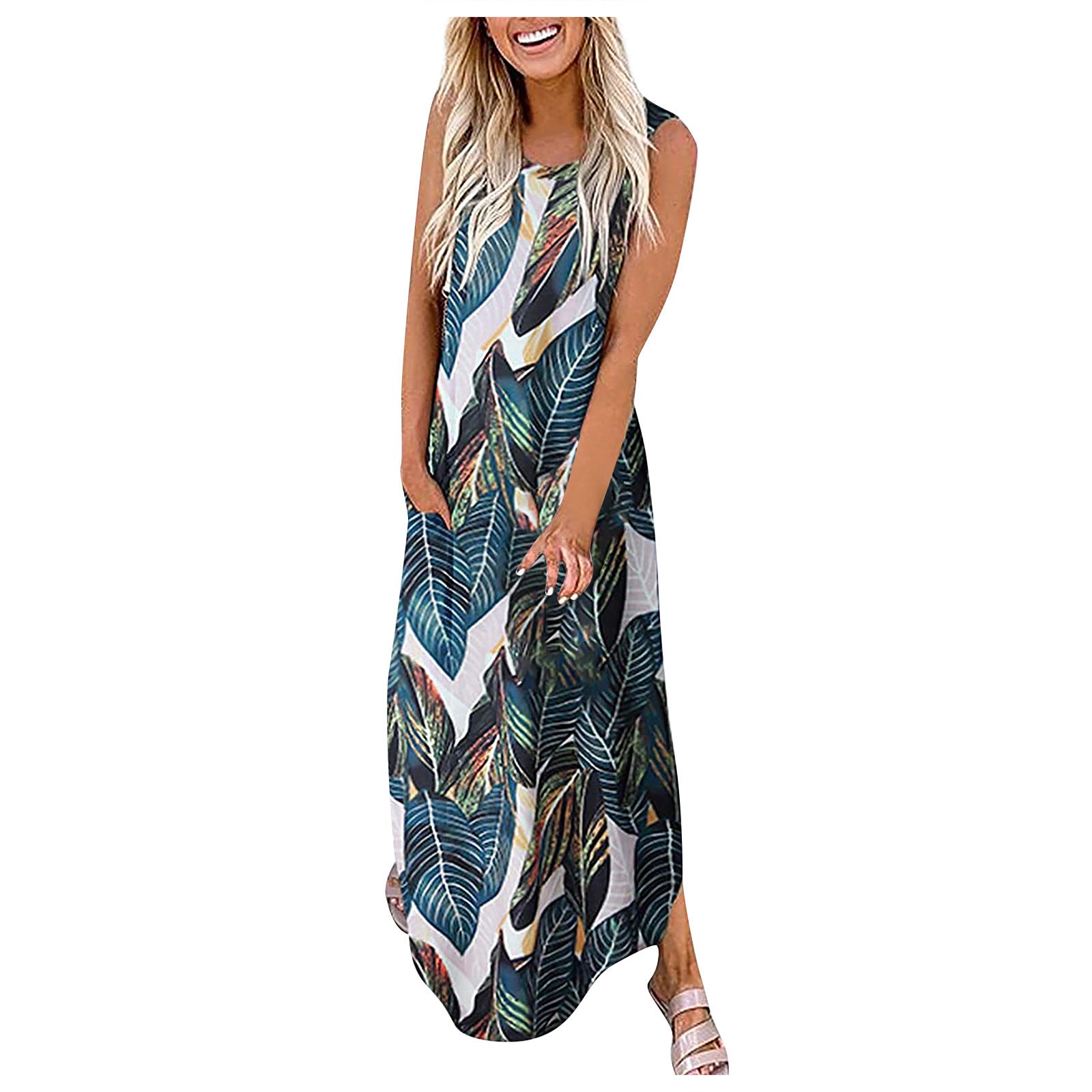 Vestido sin mangas con bajo irregular y estampado para mujer