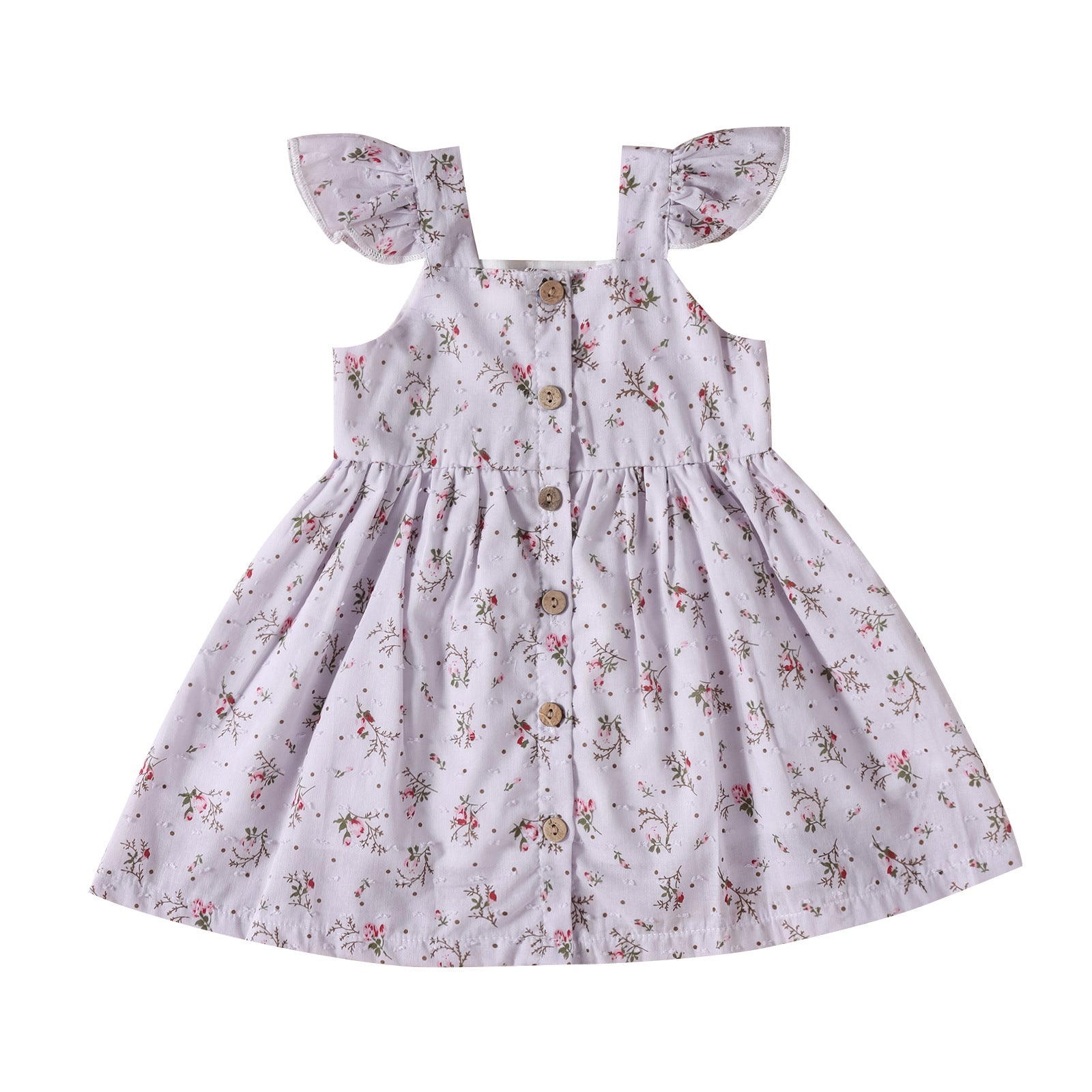 Vestido Lencero Infantil Tricolor con Estampado Floral y Mangas Cortas — Algodón