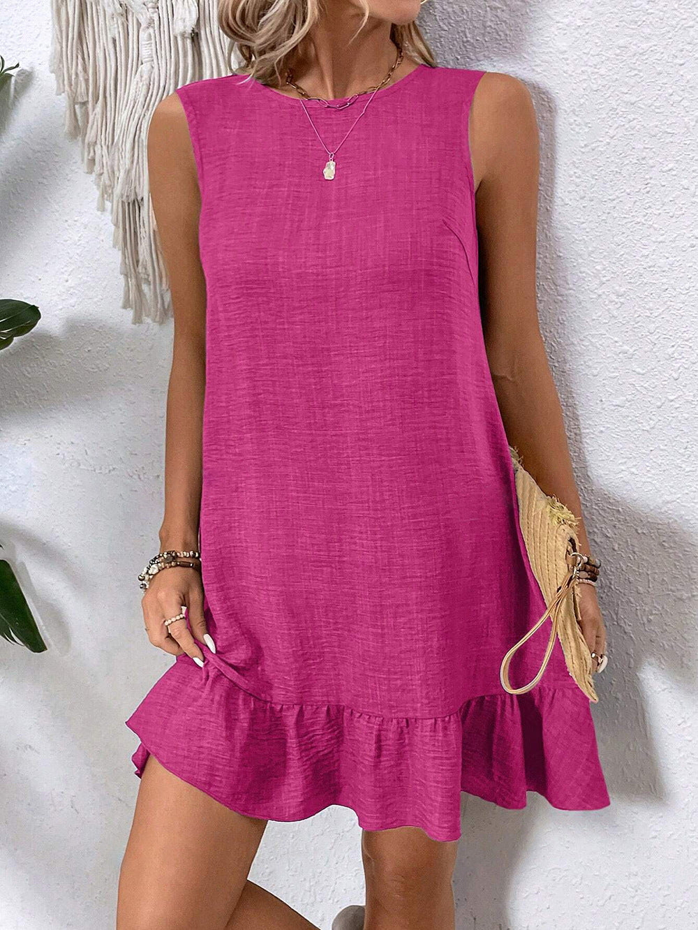 Women's Ruffle Summer Dress, Fashion, Loose, Sleeveless, Straight, Beachwear