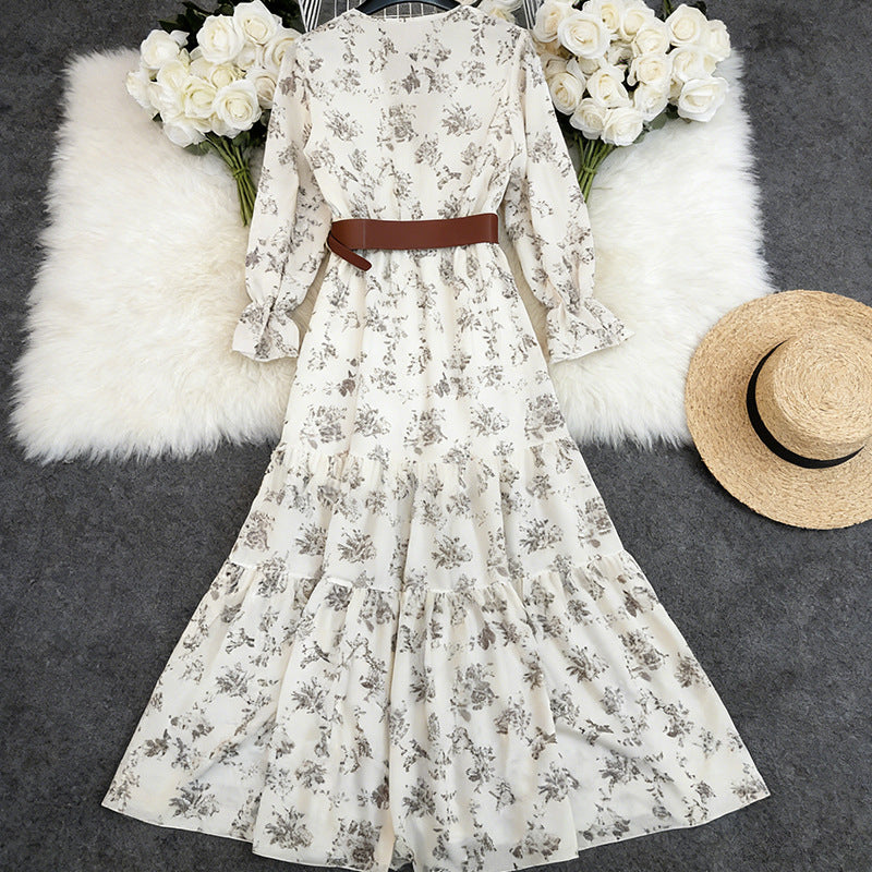 Vestido Estampado Floral Cuello en V para Mujer — Poliéster