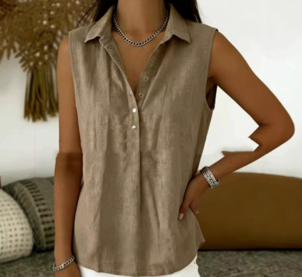 Camisa sin mangas de color liso, holgada y cómoda para mujer.