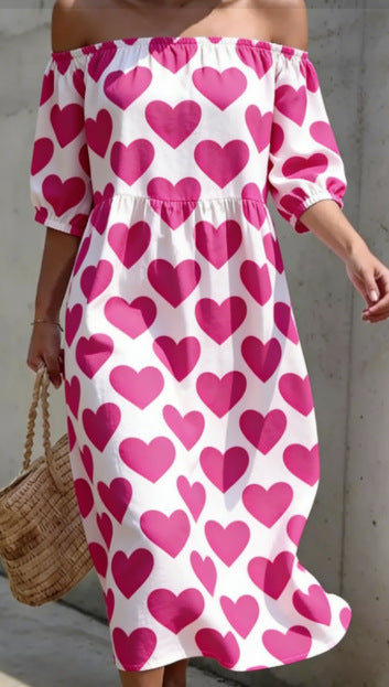 Vestido informal manga corta holgado plisado con hombros descubiertos