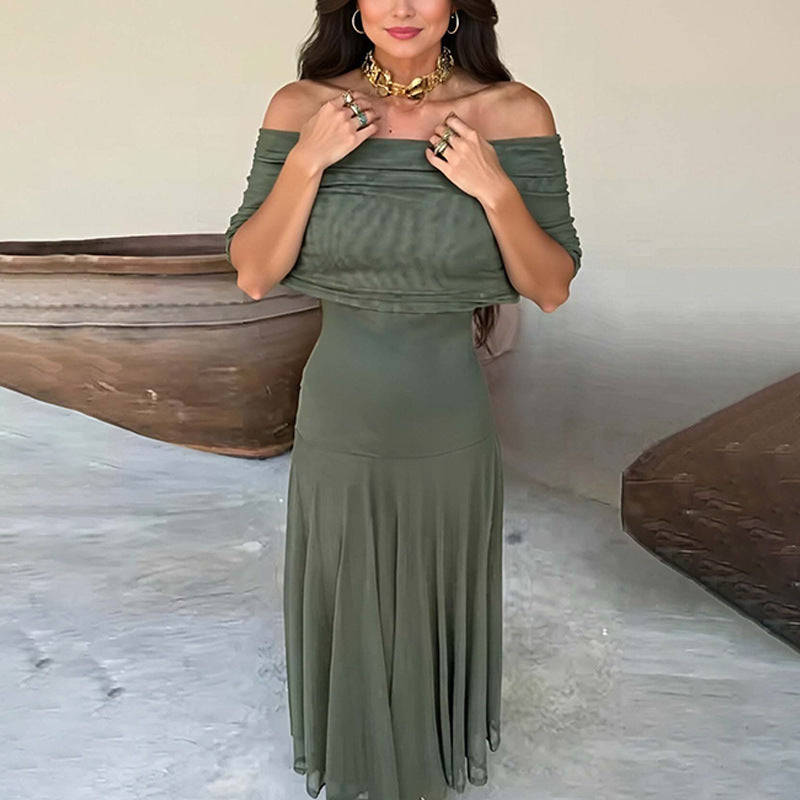 Vestido largo transparente con hombros descubiertos para mujer