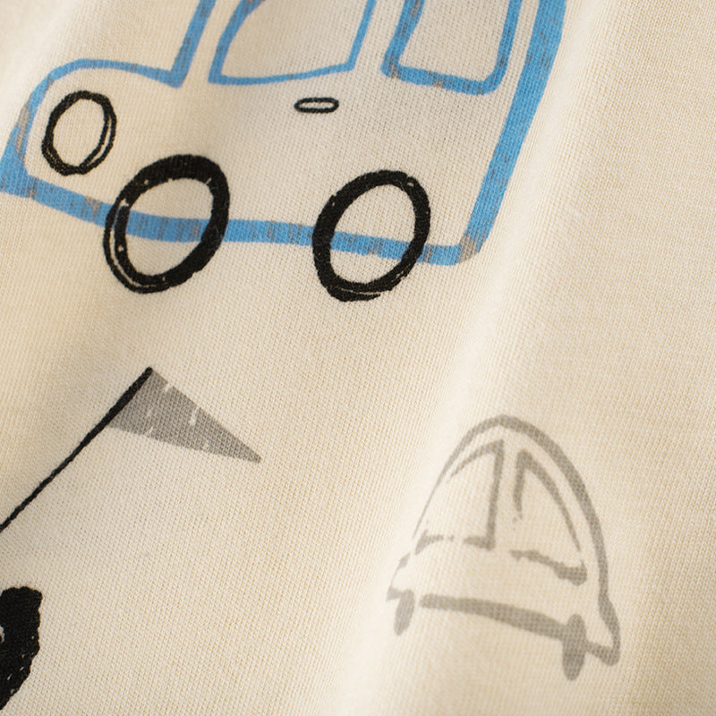 Camiseta de Manga Corta con Estampado de Coches para Niños — Estilo Coreano