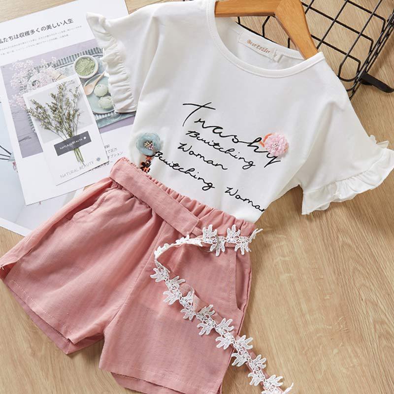 Conjunto Dos Piezas Manga Corta y Short para Niñas — Algodón