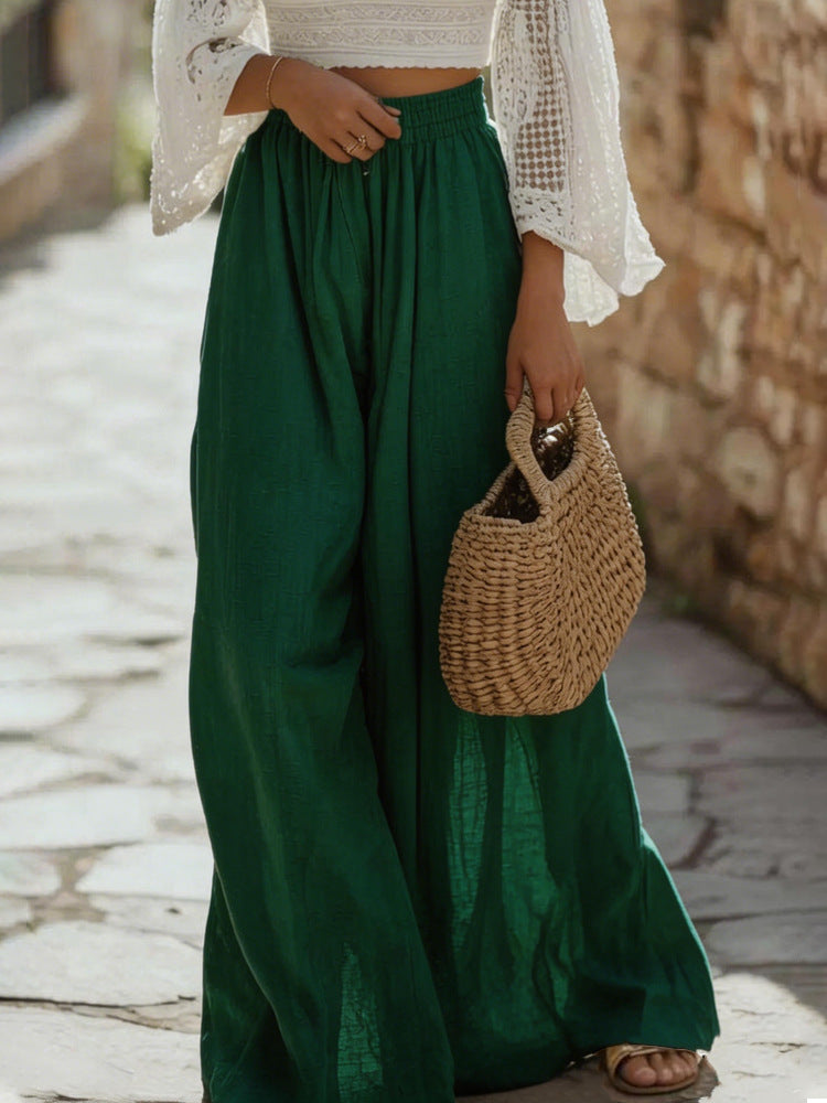 Pantalones casuales finos de color liso y corte holgado para mujer.