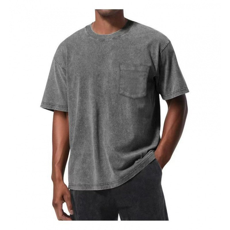 Camiseta de manga corta con cuello redondo, estampado digital 3D y bolsillo estilo retro, que combina con todo.