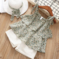 Conjunto de Dos Piezas con Tirantes Floral y Pantalones Cortos para Niña — Estilo Coreano