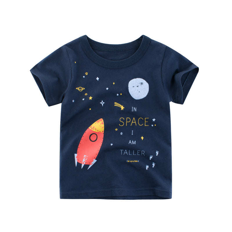 Camiseta Infantil Manga Corta con Estampado de Cohete — Verano