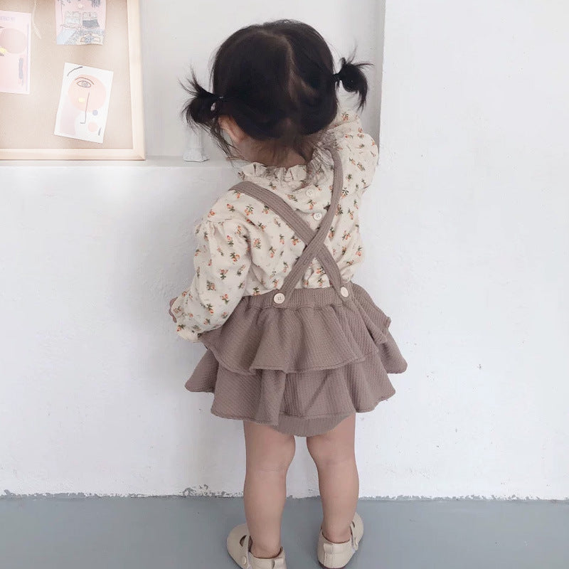 Baby Girl Clothes Spring Summer Linen Cotton Girls Floral T-Shirt Vintage Straps Dress Outfits for Newborn Baby
