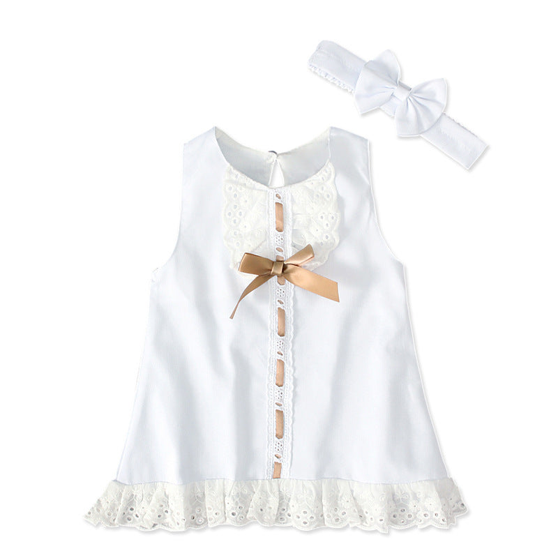 Vestido Sin Mangas con Lazo para Bebé Niña — Poliéster Blanco