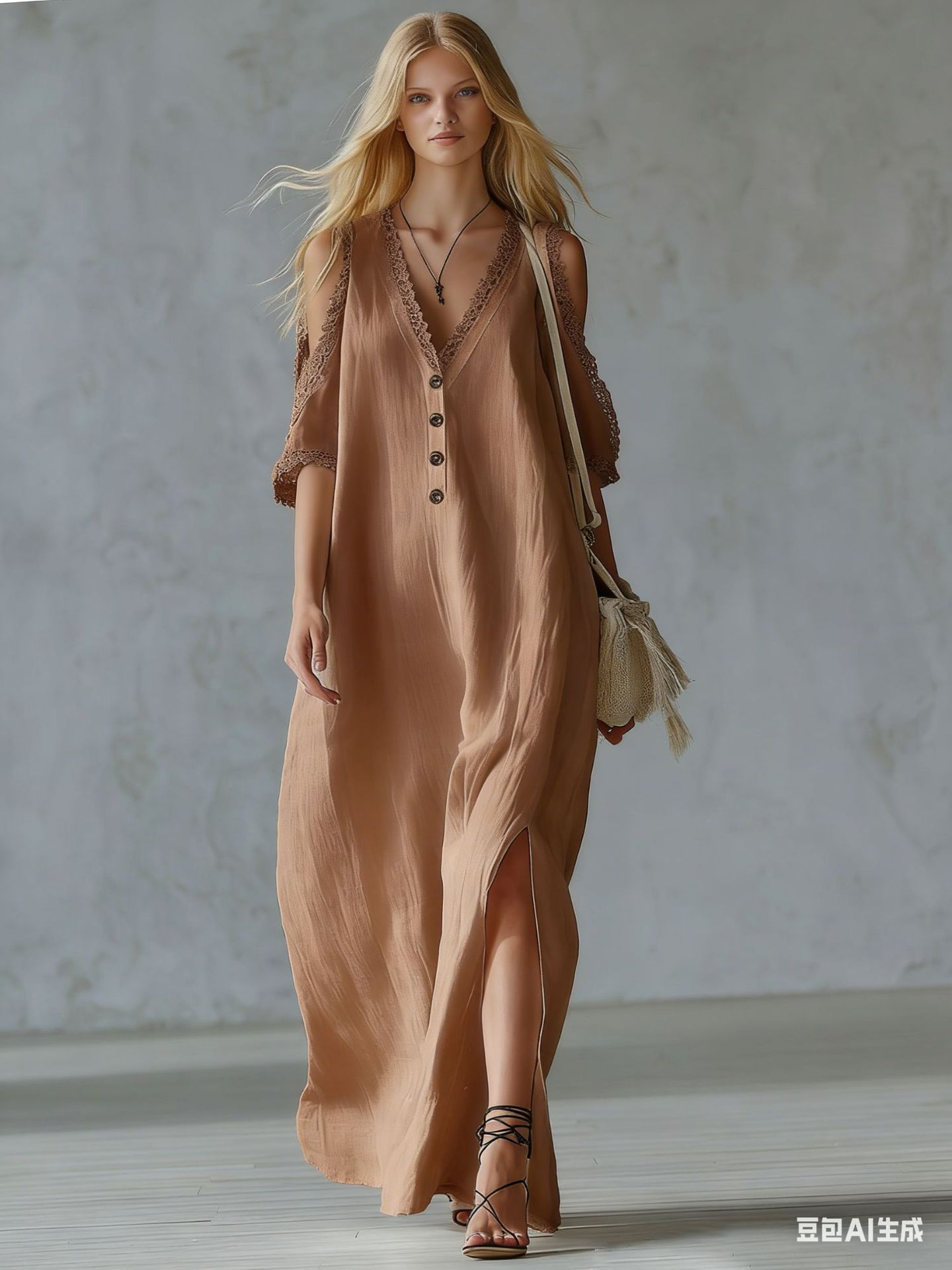 Nuevo vestido casual de mujer de corte holgado con ribete de encaje.