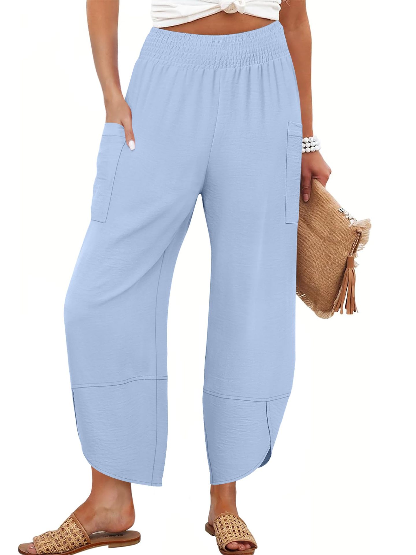 Pantalones cortos holgados de talle alto y color liso con bolsillos laterales, ideales para el verano
