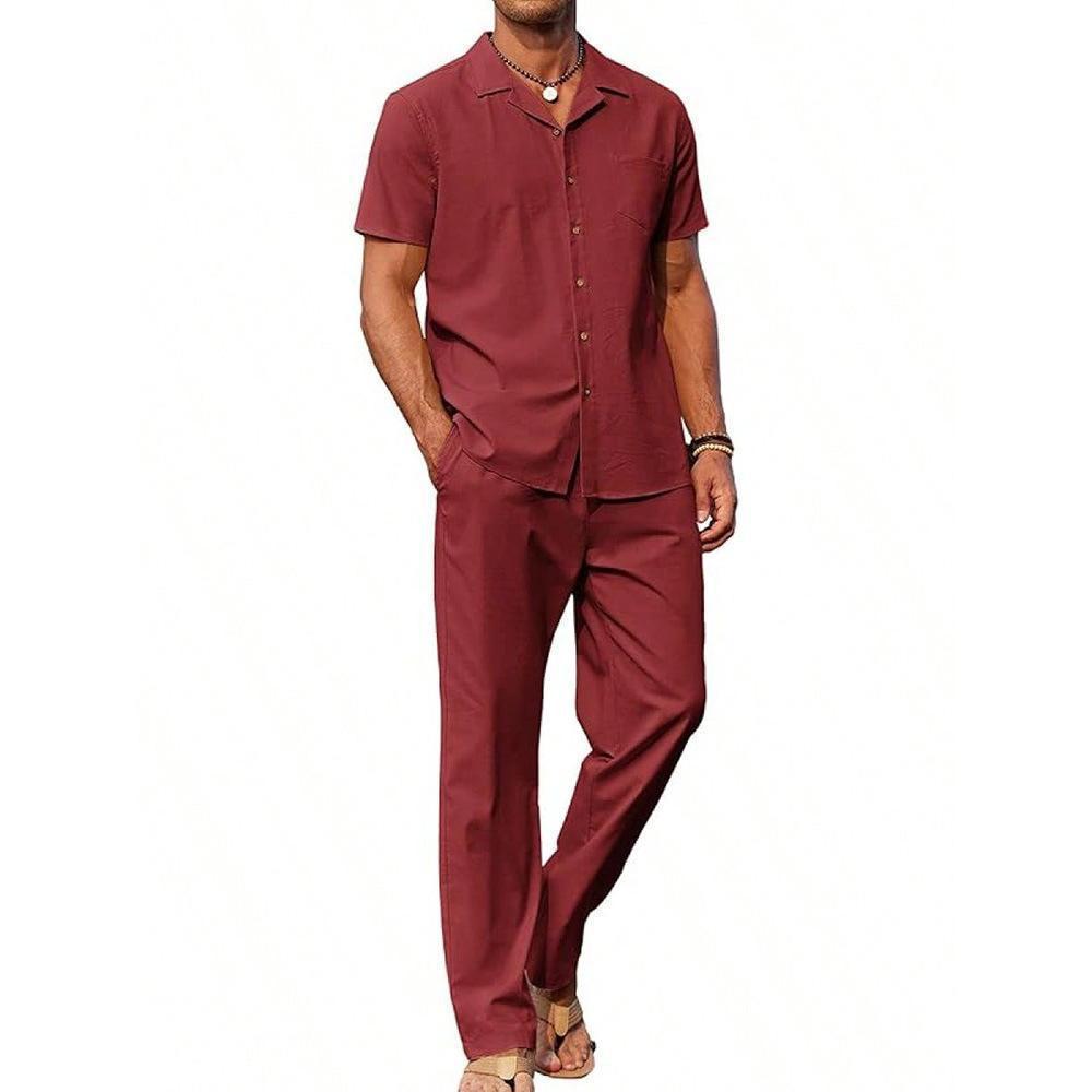 Conjunto de dos piezas de camisa de manga corta y pantalón informal