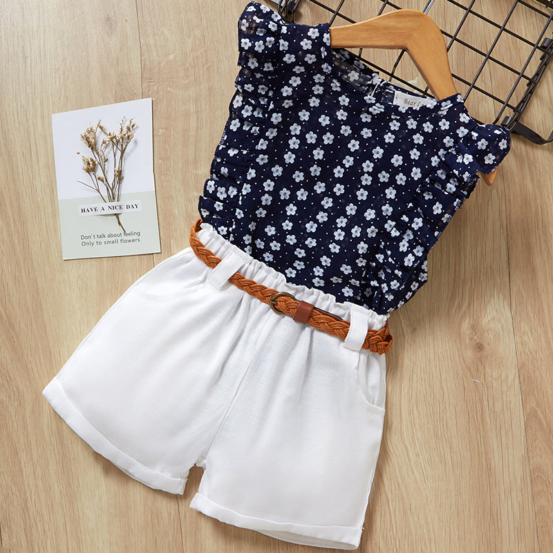 Conjunto Dos Piezas Manga Corta y Short para Niñas — Algodón