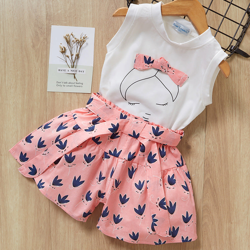 Conjunto de Dos Piezas para Niñas con Lazo — Algodón Estilo Coreano