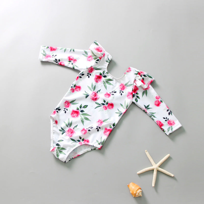 Traje de Baño Una Pieza Floral para Niñas — Bañador Coreano