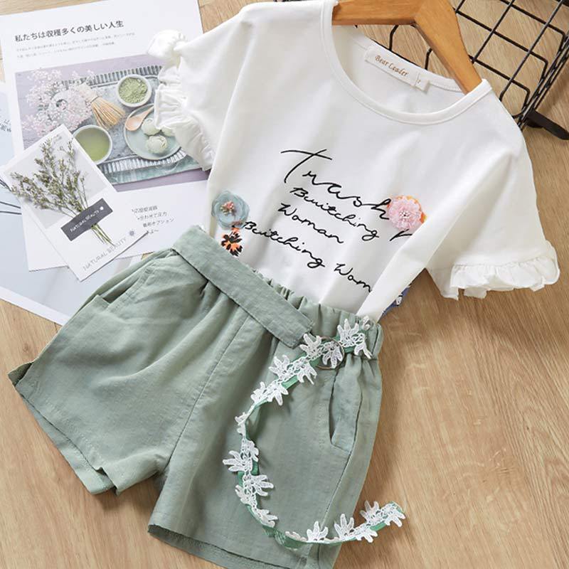 Conjunto Dos Piezas Manga Corta y Short para Niñas — Algodón