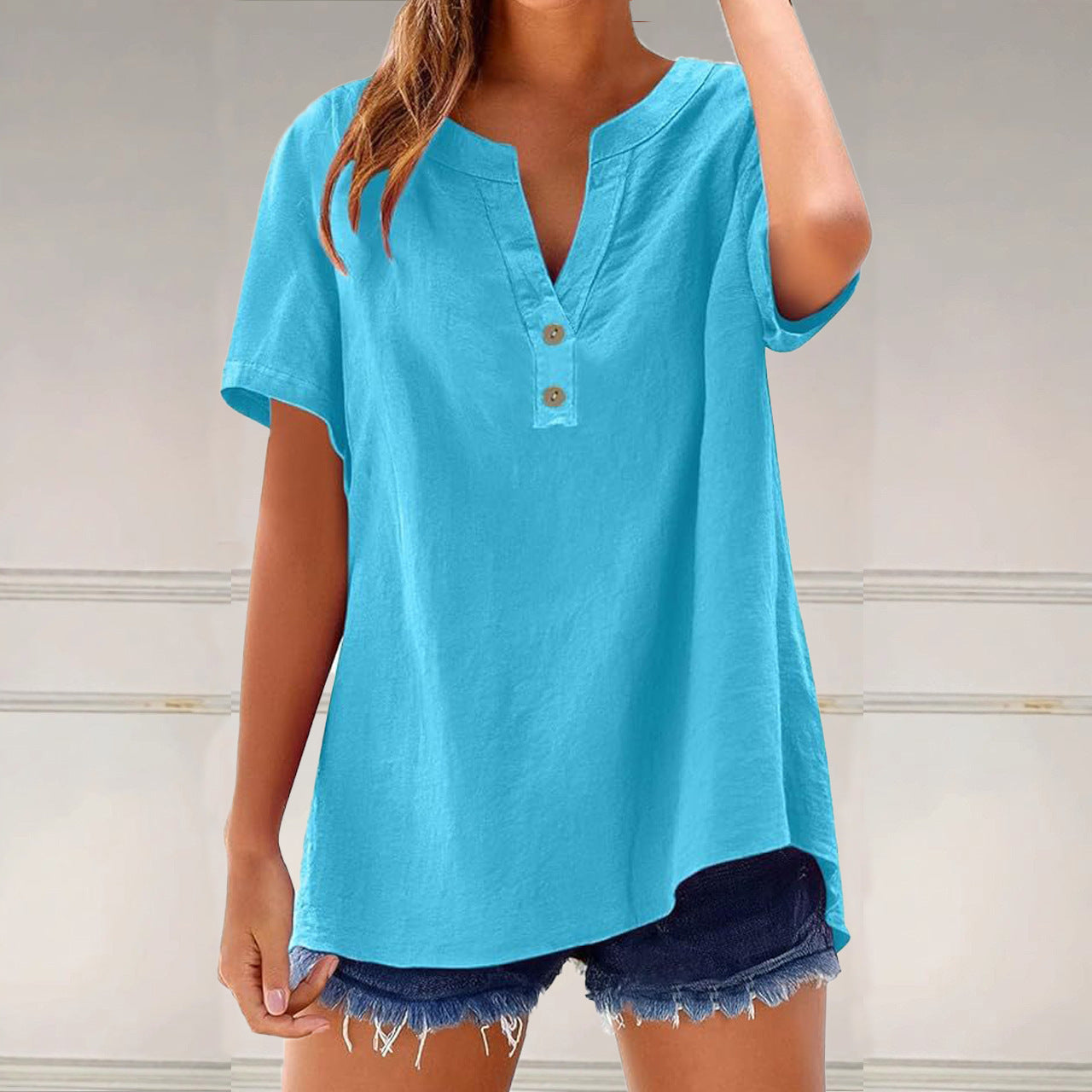 camiseta de mujer de algodón y lino, moderno y versátil.