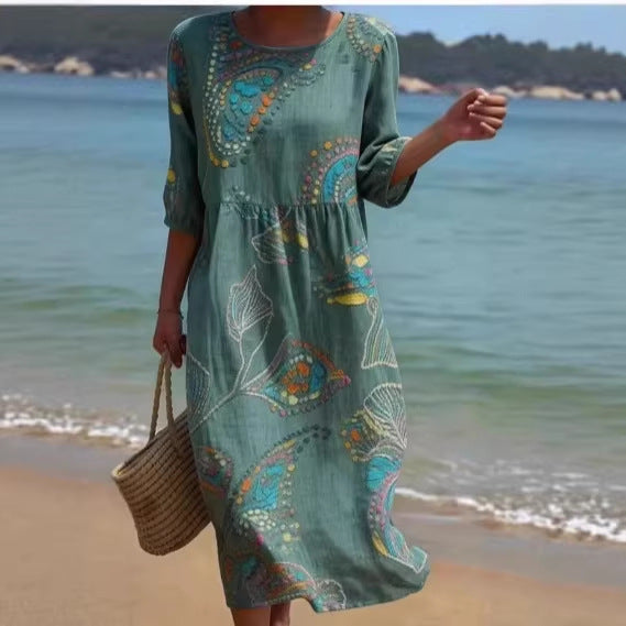 3D Printed Long-Sleeve Crew Neck Dress