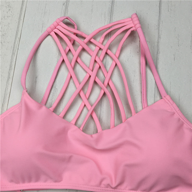 Bikinis con aberturas, bikini rosa sexy con tiras y escote halter, traje de baño para mujer, traje de baño para mujer