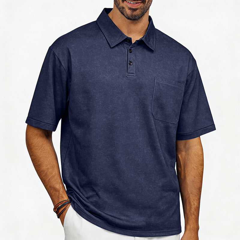 Camiseta polo de manga corta holgada con solapa desgastada para hombre