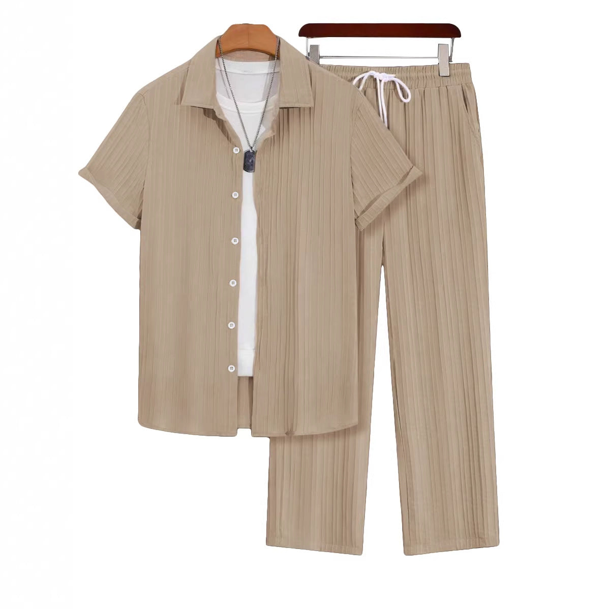 Conjunto informal de camisa de manga corta y pantalón de talla grande para hombre