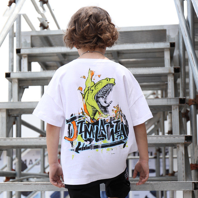 Camiseta Manga Corta con Estampado de Dinosaurio para Niño