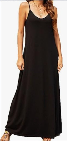 Vestido largo de verano estilo bohemio con escote en V y sin mangas