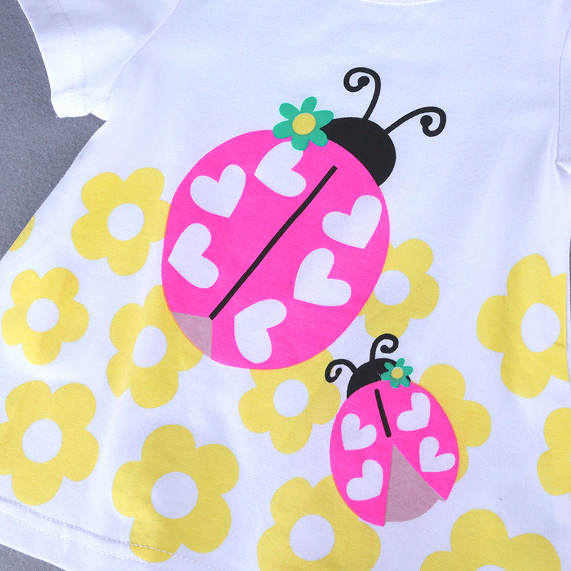 Girl's dress with suspender skirt, made of cotton and linen.